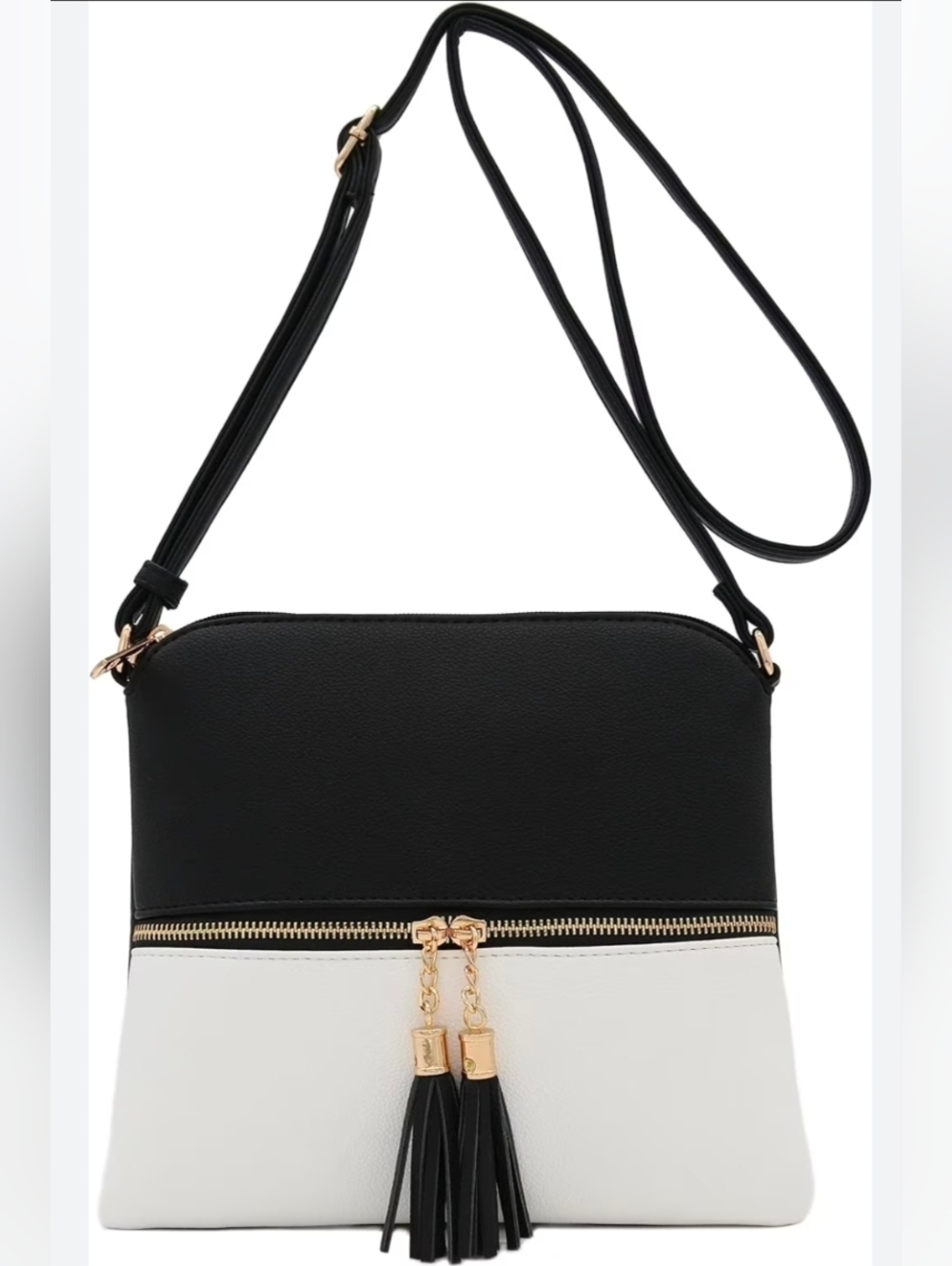 NWT DELUXITY Black and White Crossbody Bag with Tassel Accent